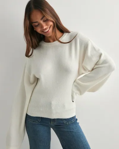 Nelly - Hvid - Tight Waist Knit Sweater