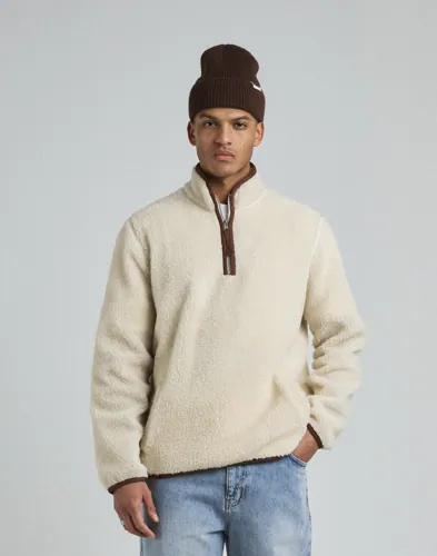 Beige Gant fleecetröja med half-zip och framfickor