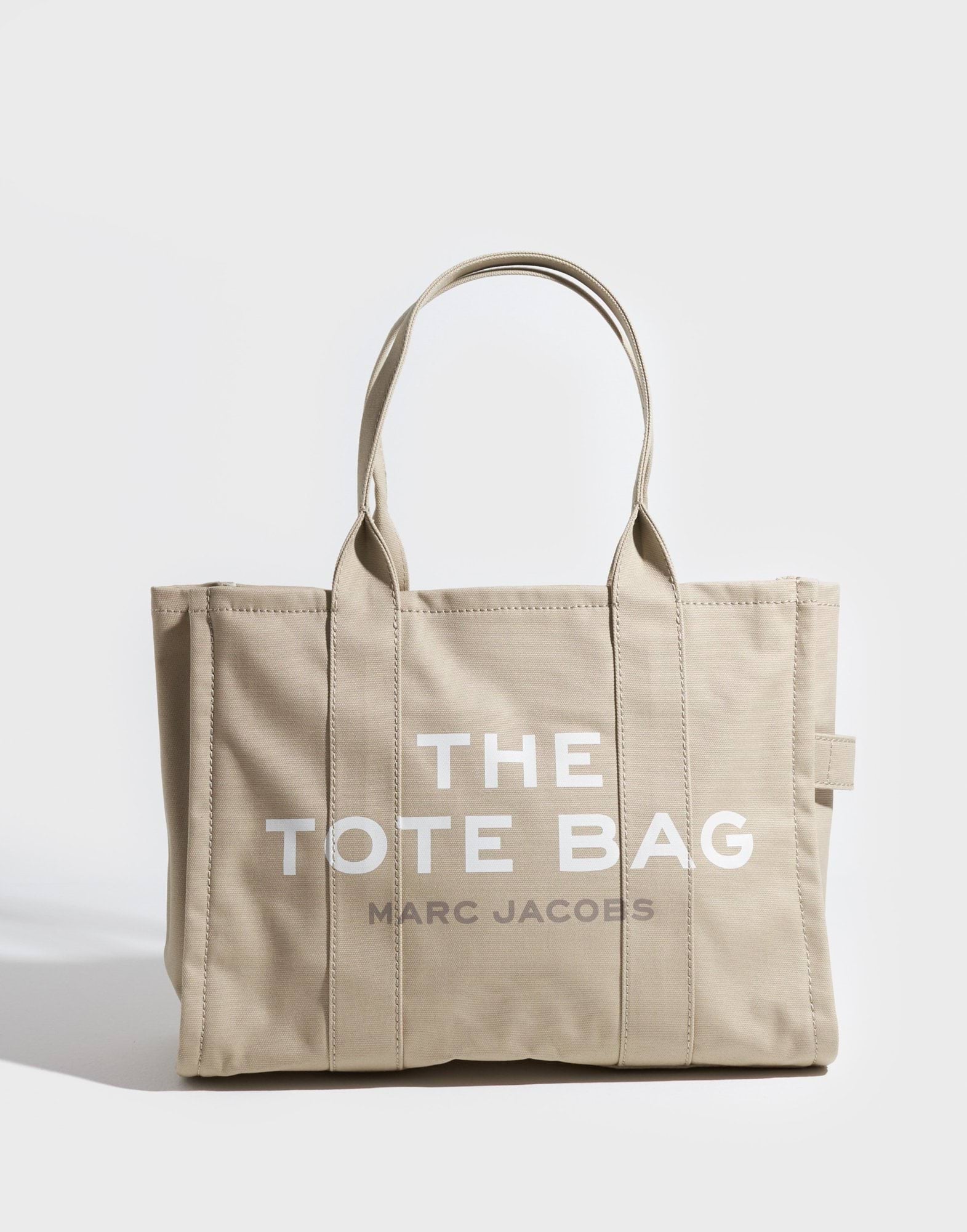 Marc Jacobs Women Shoulder Bag 'The Large Tote' With Contrast Logo Print In Beige Cotton For Women