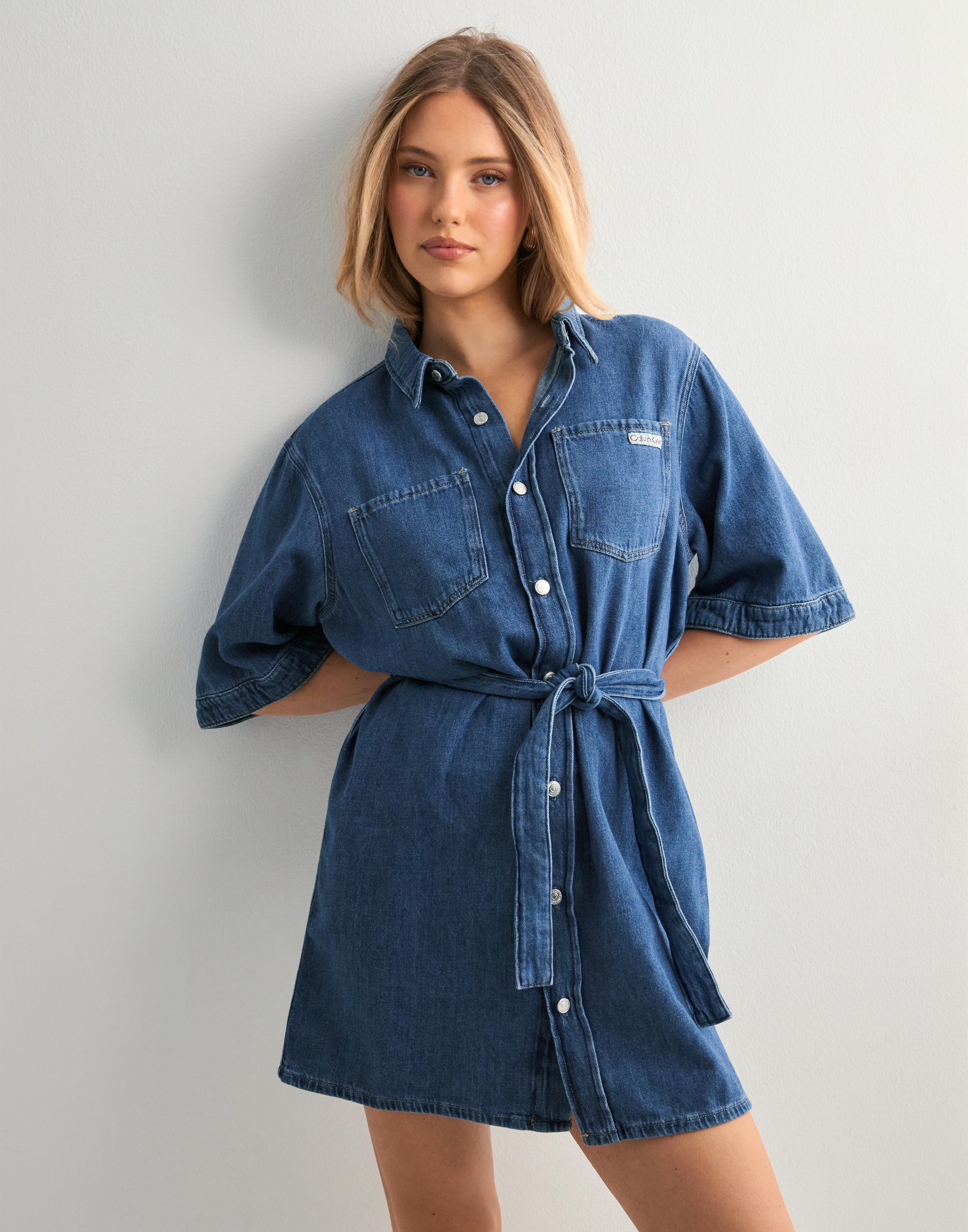 Buy Calvin Klein Jeans LINEN BOXY BELTED SHIRT DRESS - Denim Medium |  Nelly.com