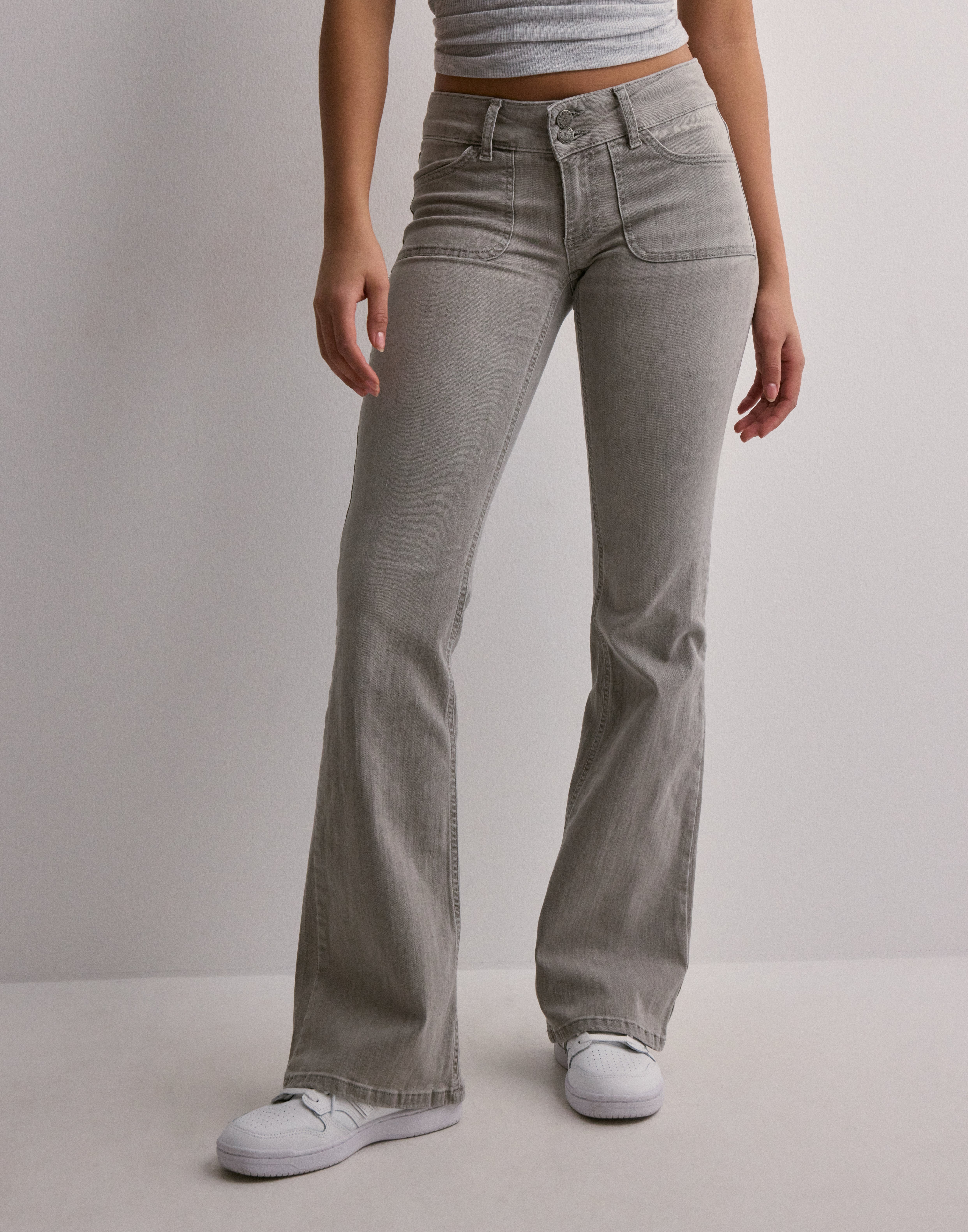 Buy Nelly Low Waist Bootcut Jeans - Light Grey | Nelly.com
