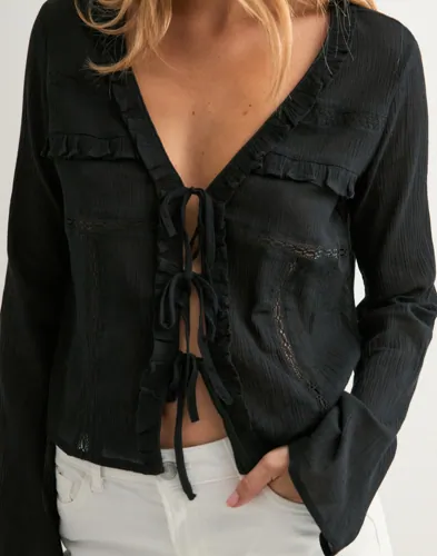 Nelly - Sort - Lace Insert Blouse