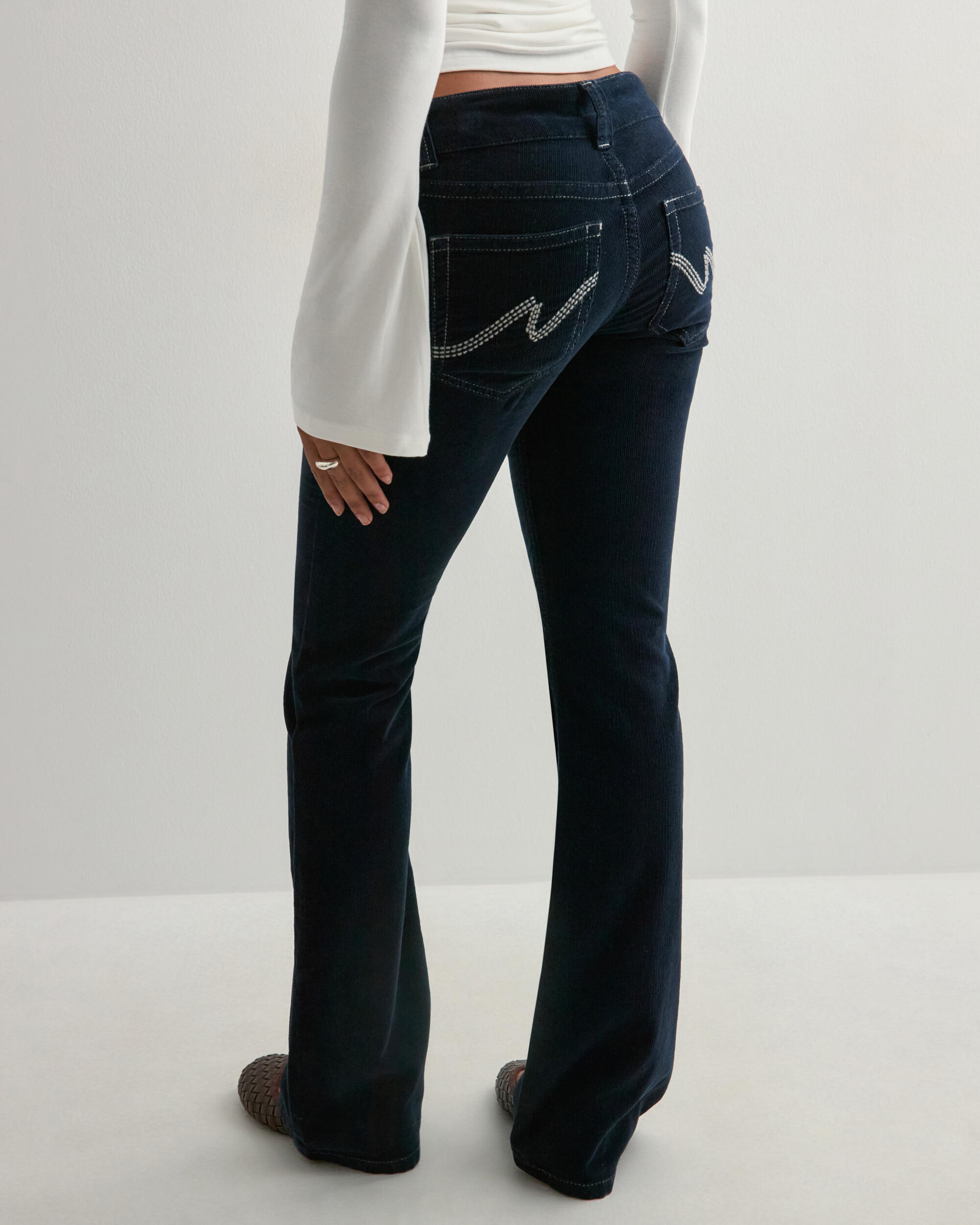 Buy Nelly Low Waist Corduroy Stitch Jeans - Dark Blue | Nelly.com