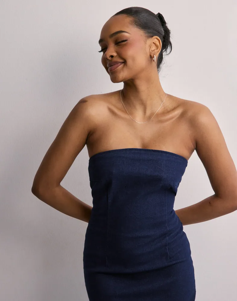 dark blue tube dress Sweetheart Neck Mermaid Strapless Tube Top Royal Blue Satin Prom Dress –  morievent main image 0