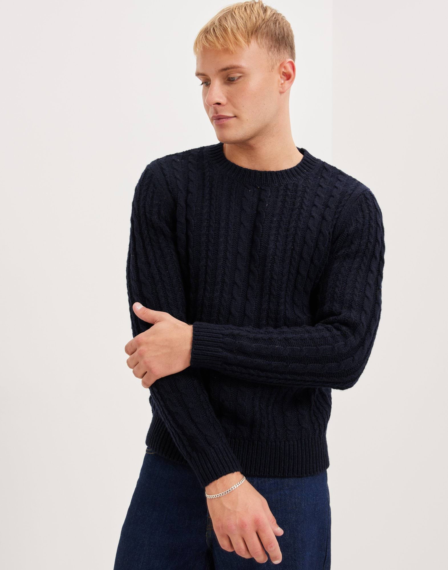 SLHHENRY LS KNIT CABLE CREW NECK W