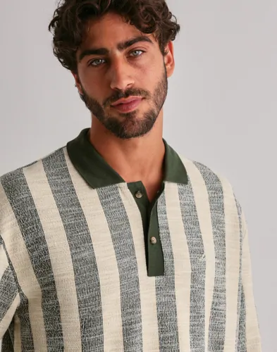 Les Deux Bowie Jacquard Jersey LS Polo Långärmad piké Grön