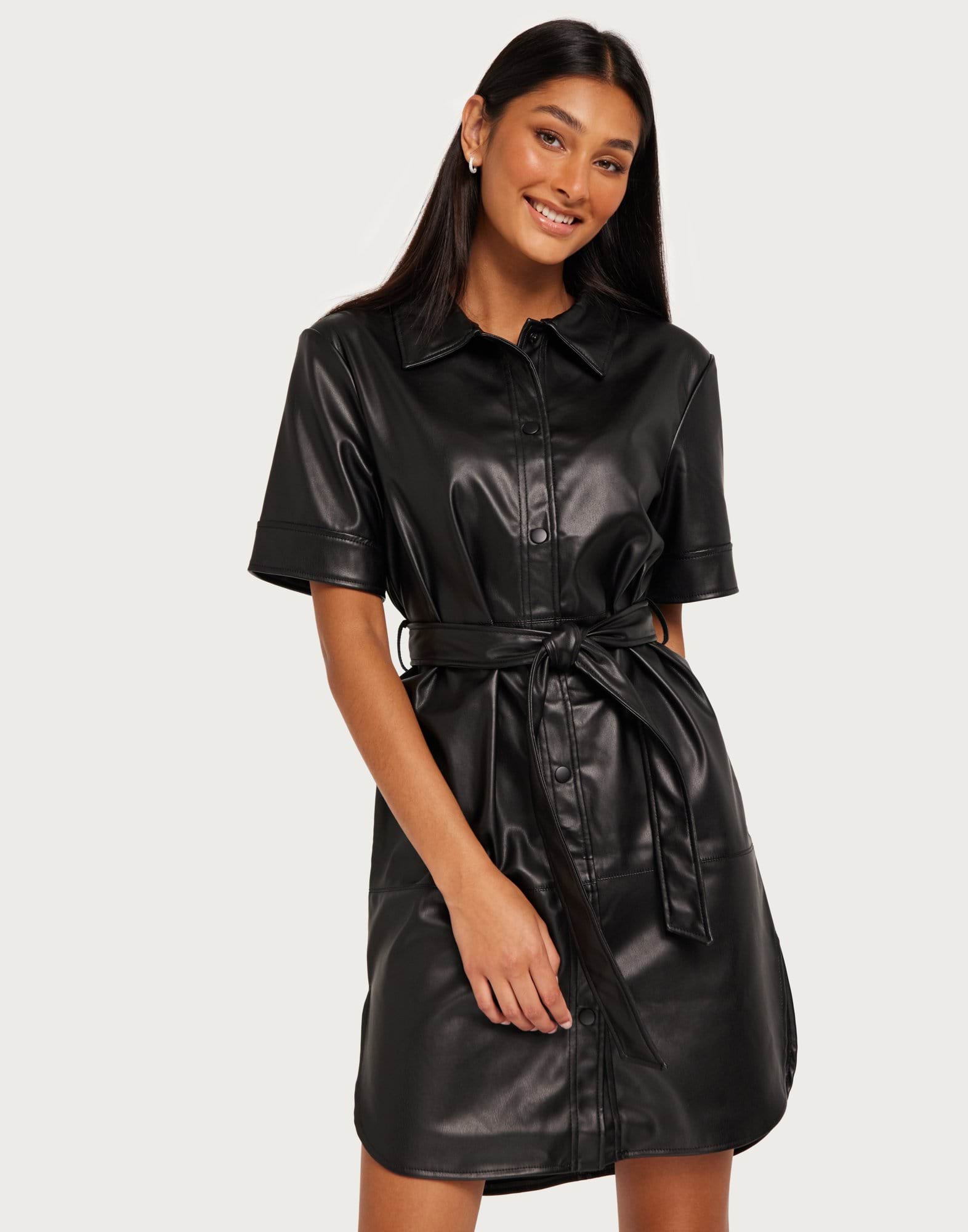 Noisy May Abito Camicia Donna Nmandy Pu 2/4 - Nero, Taglia XL, Con Cintura E Bottone A Pressione