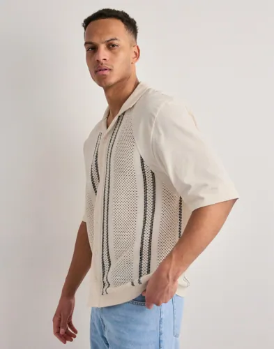 Ciszere Bran Crochet Contrast Shirt Kortärmade skjortor herr – bild 3