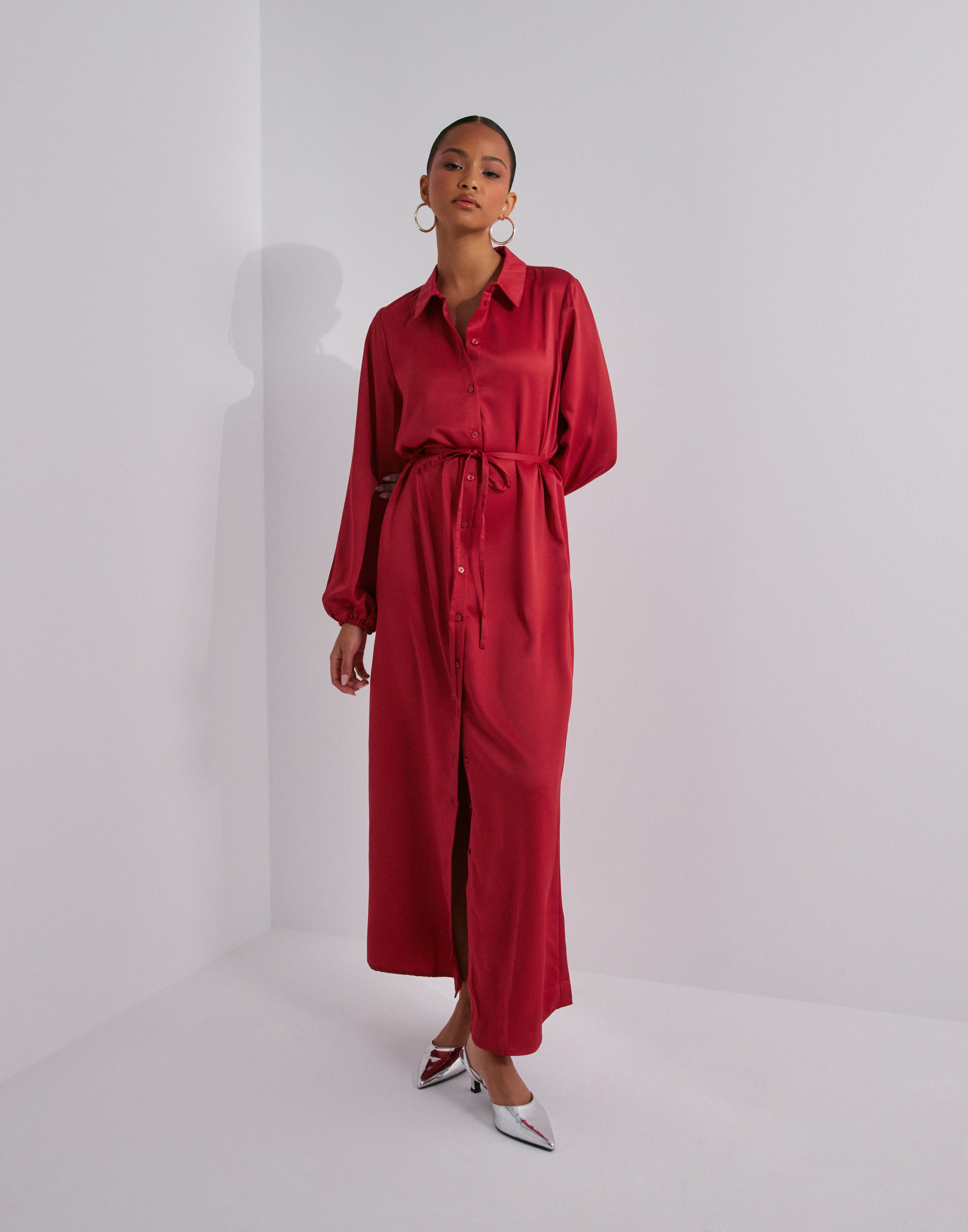 Buy Vero Moda VMMERLE L/S ANCLE SHIRT DRESS WVN E - Scarlet Sage | Nelly.com