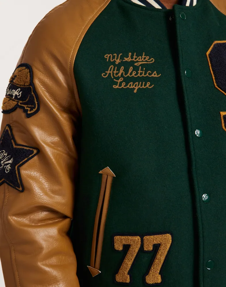 Buy Superdry COLLEGE VARSITY PATCHED BOMBER Green NLYMAN