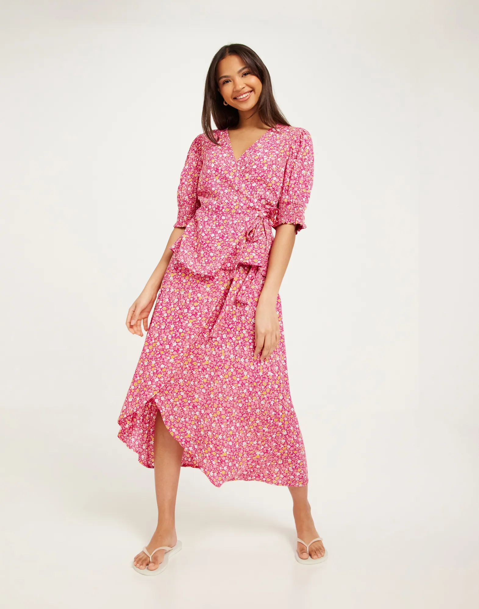 Pctala New Ss Wrap Dress Pink Lemonade Aop Flower