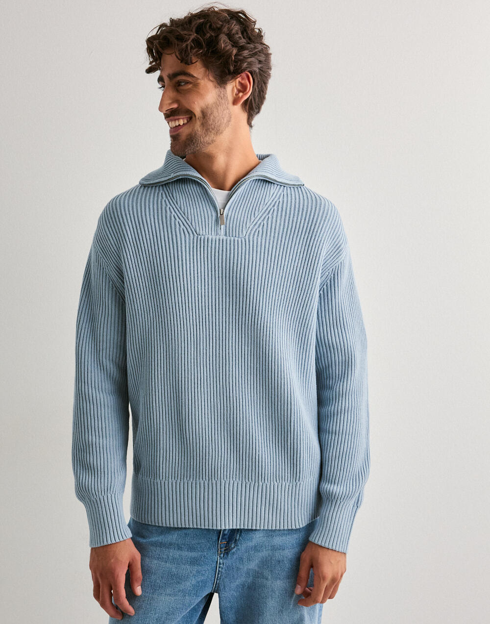 トップス deres 22ndCOLLECTION half sleeve sweater Buy Selected Men SLHDRY LS KNIT RELAXED HALF ZIP - Dusty Blue | NLYMAN