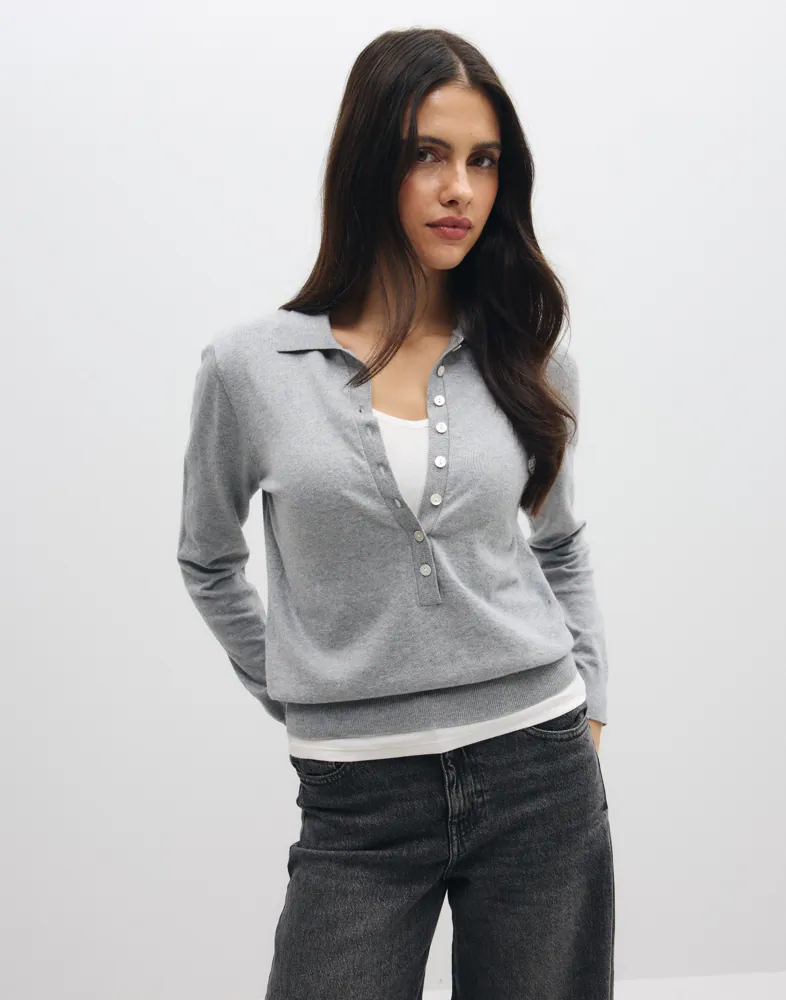 Nelly Fine Knit Button Collar Sweater stickade tröjor dam – bild 2