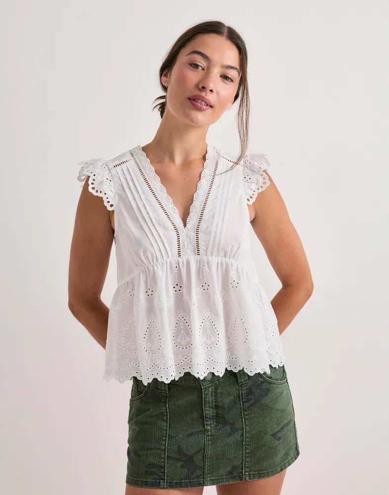 Embroidered Flounce Blouse
