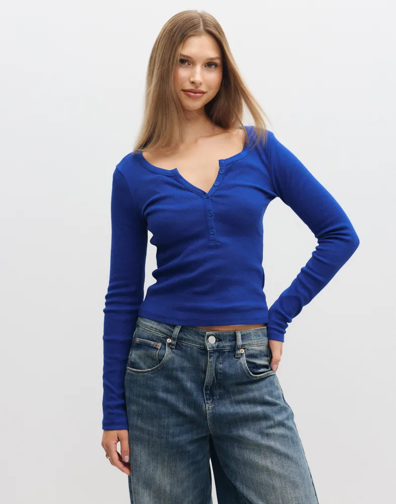 Nelly Perfect Rib Button LS Top t-shirts dam – bild 2