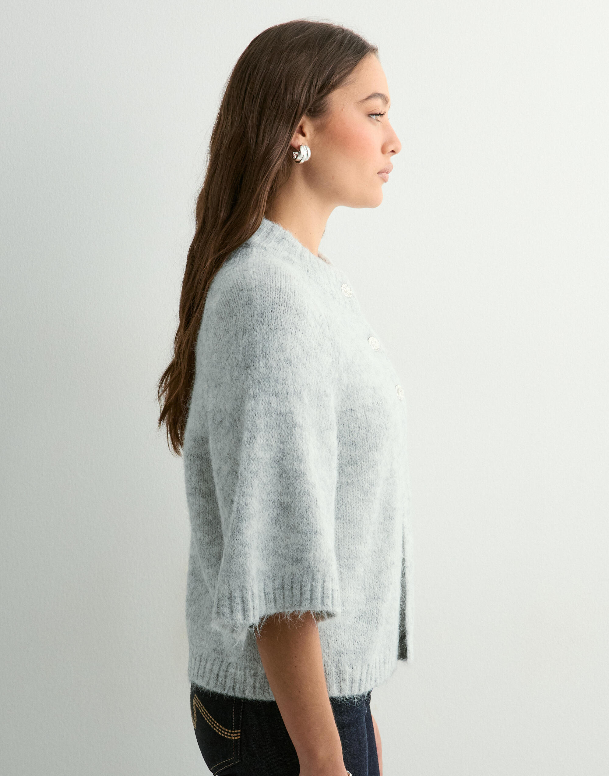 Buy Neo Noir Benuta Fluffy Knit Cardigan - Light Grey Melange