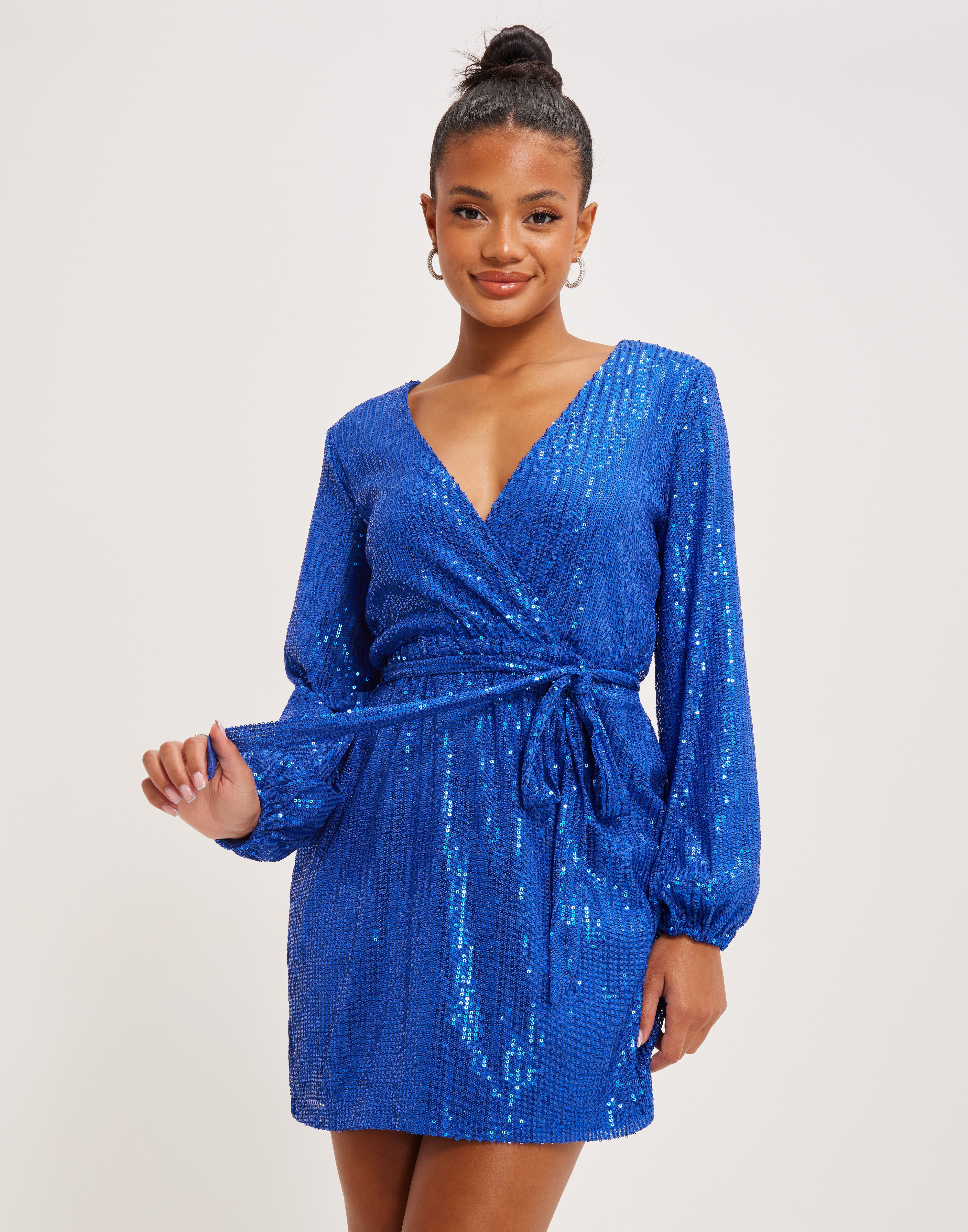 Buy Nelly Sparkle Wrap Dress - Kobalt | Nelly.com
