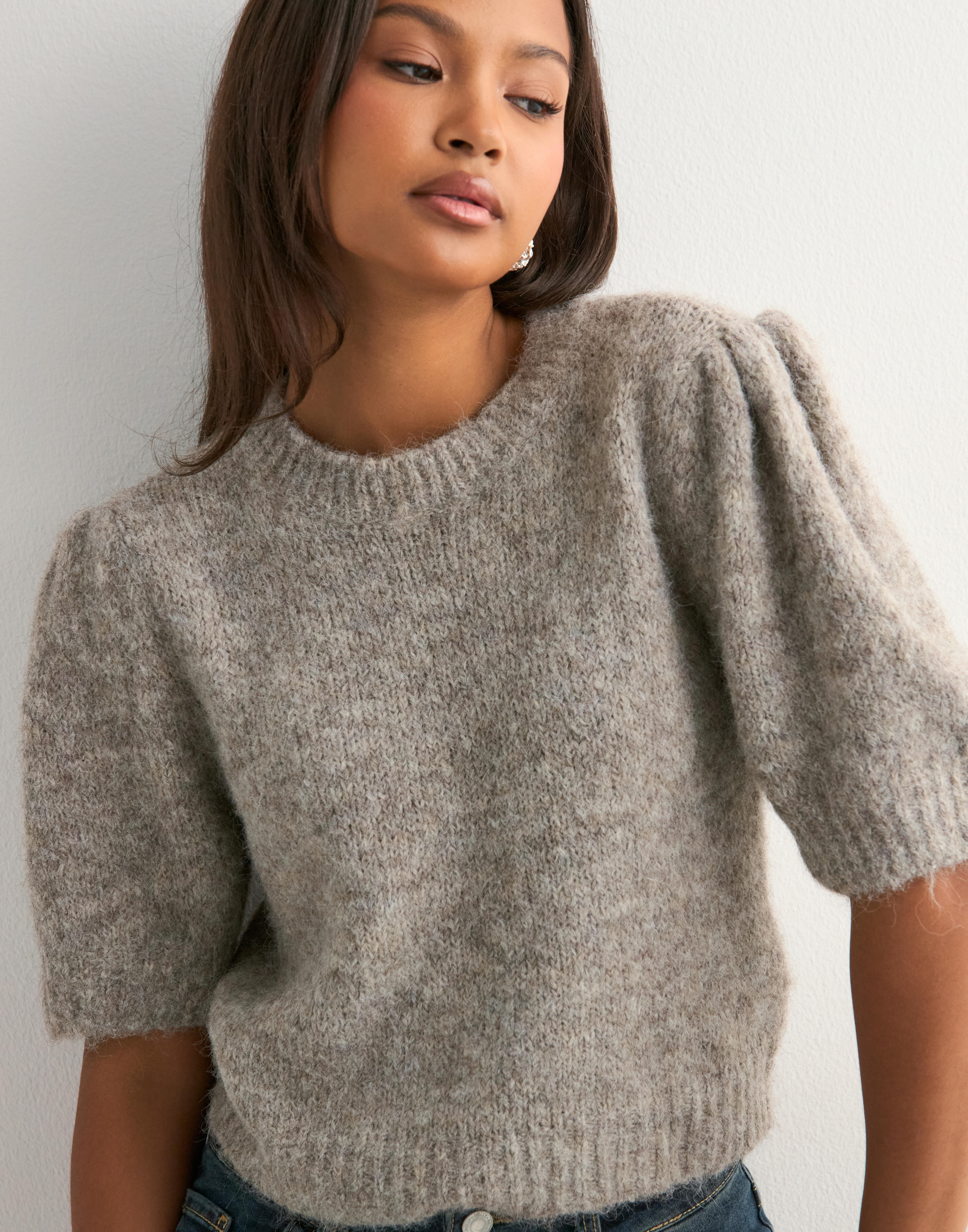 Buy Vero Moda VMNOVAH SS O-NECK PUFF PULLOVER GA - Fossil