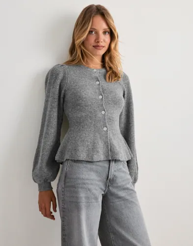 Pieces - Grå - Pcsilly Ls Puff Knit Cardigan Noos