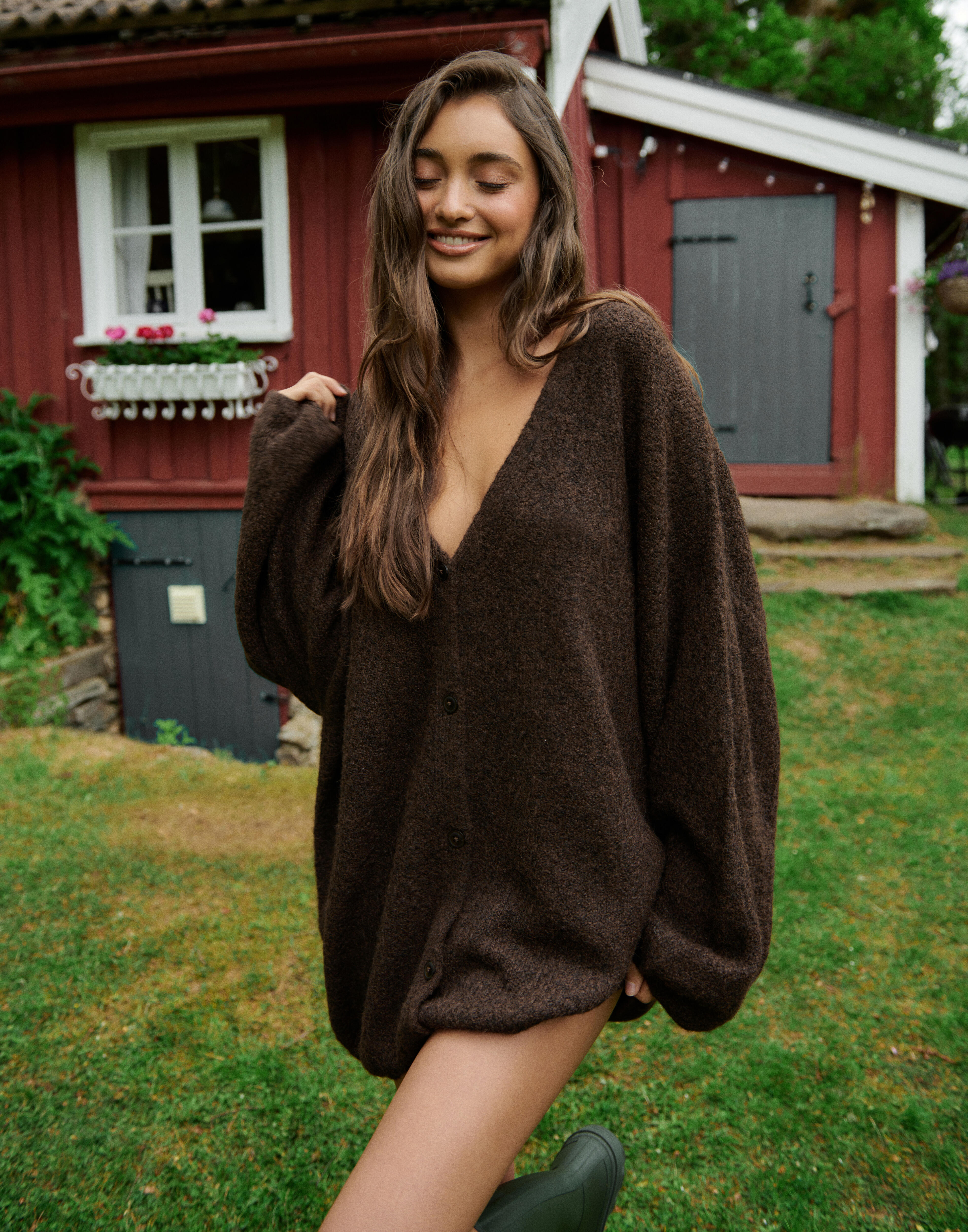 Nelly - Brun - Volume Knit Cardigan