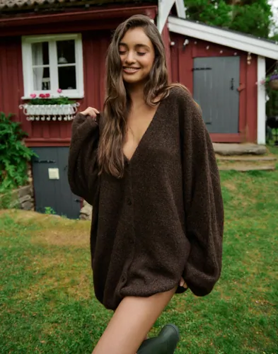 Nelly - Brun - Volume Knit Cardigan