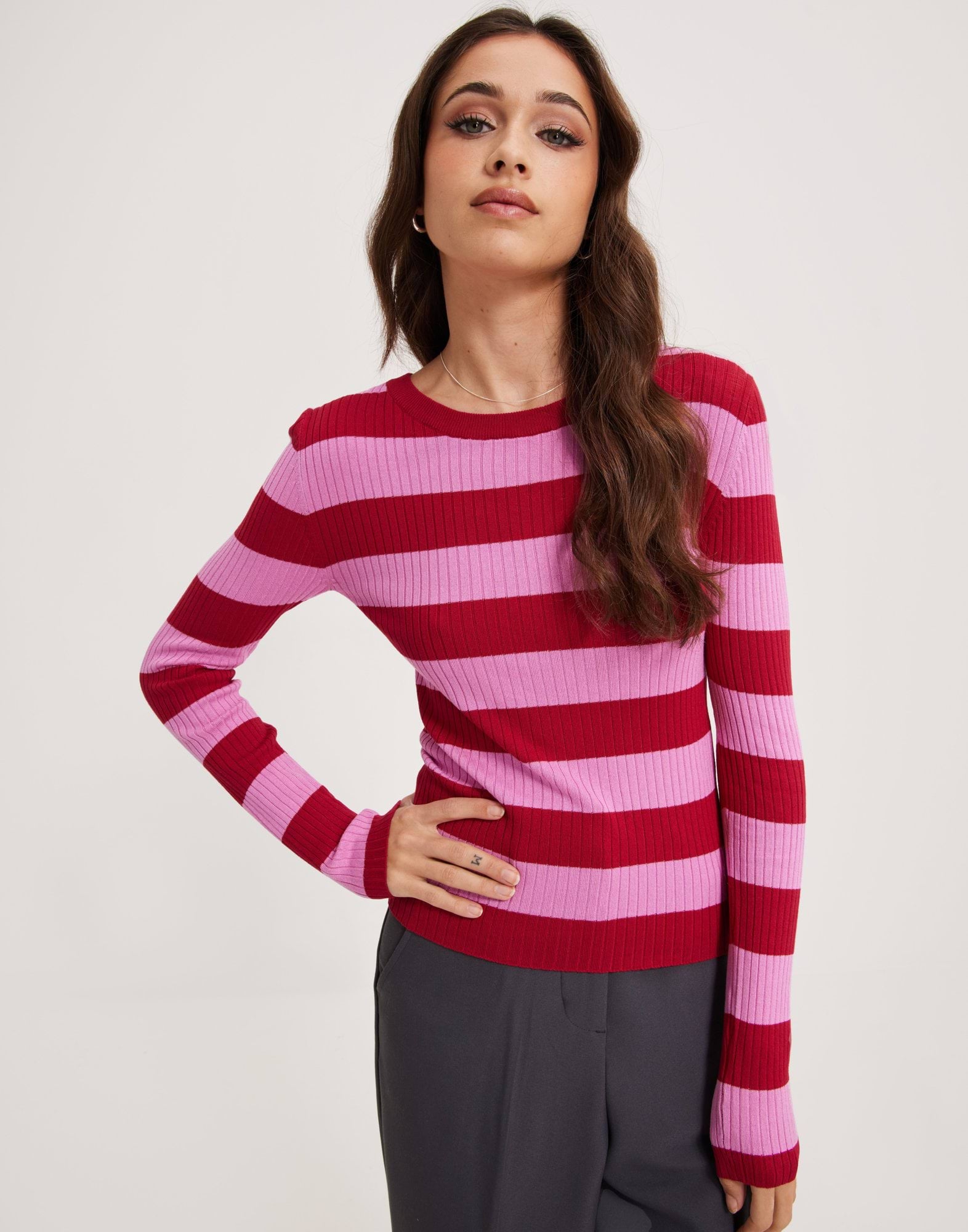 JDYPLUM L/S O-NECK STRIPE PULLOVER