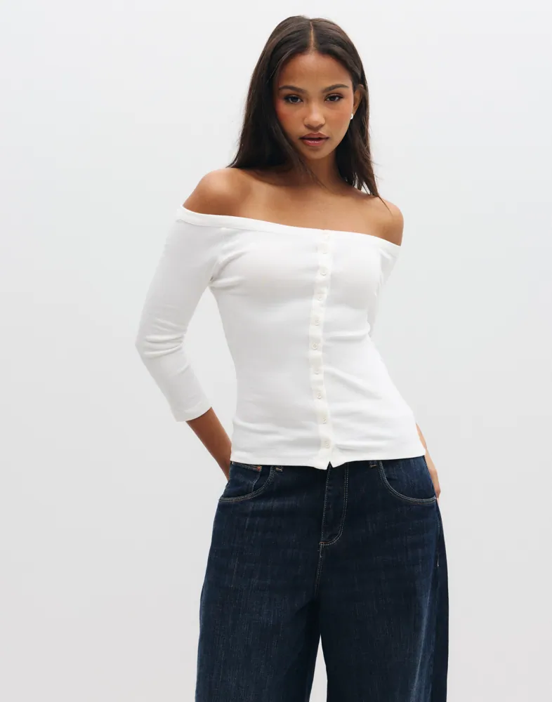 Button Up Boatneck Top
