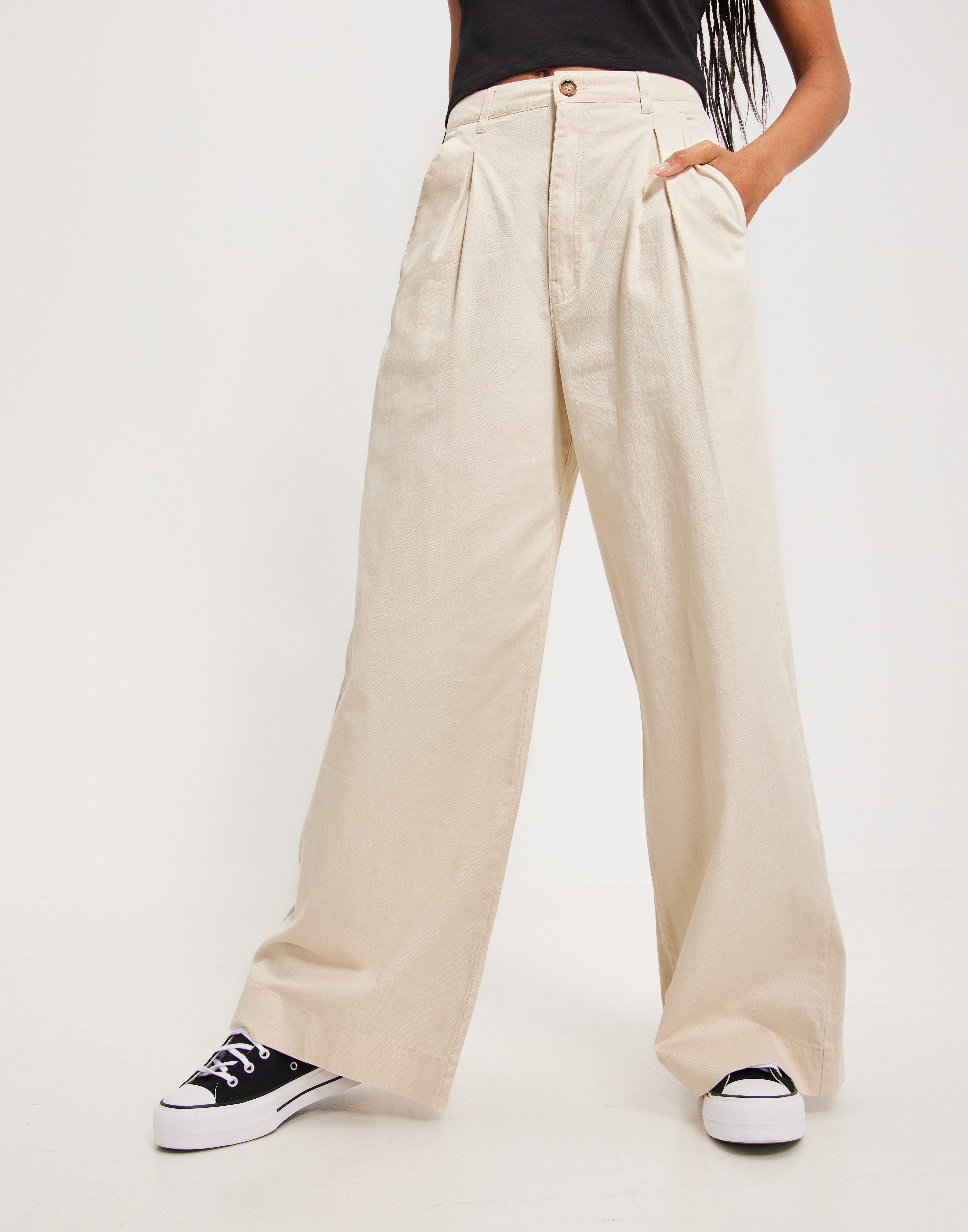 Nellie Wide Leg Trousers - Marl Beige