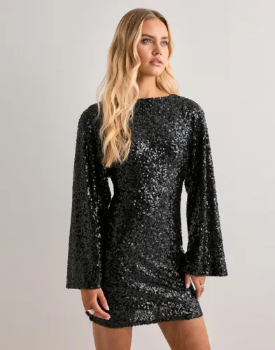 Nelly - Sort - Glitter Volume Sleeve Dress