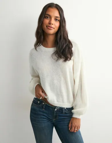 Only - Hvid - Onlsusia Life Ls O-Neck Cc Knt