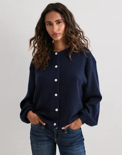 Pieces - Blå - Pcida Ls O-Neck Knit Cardigan Noos