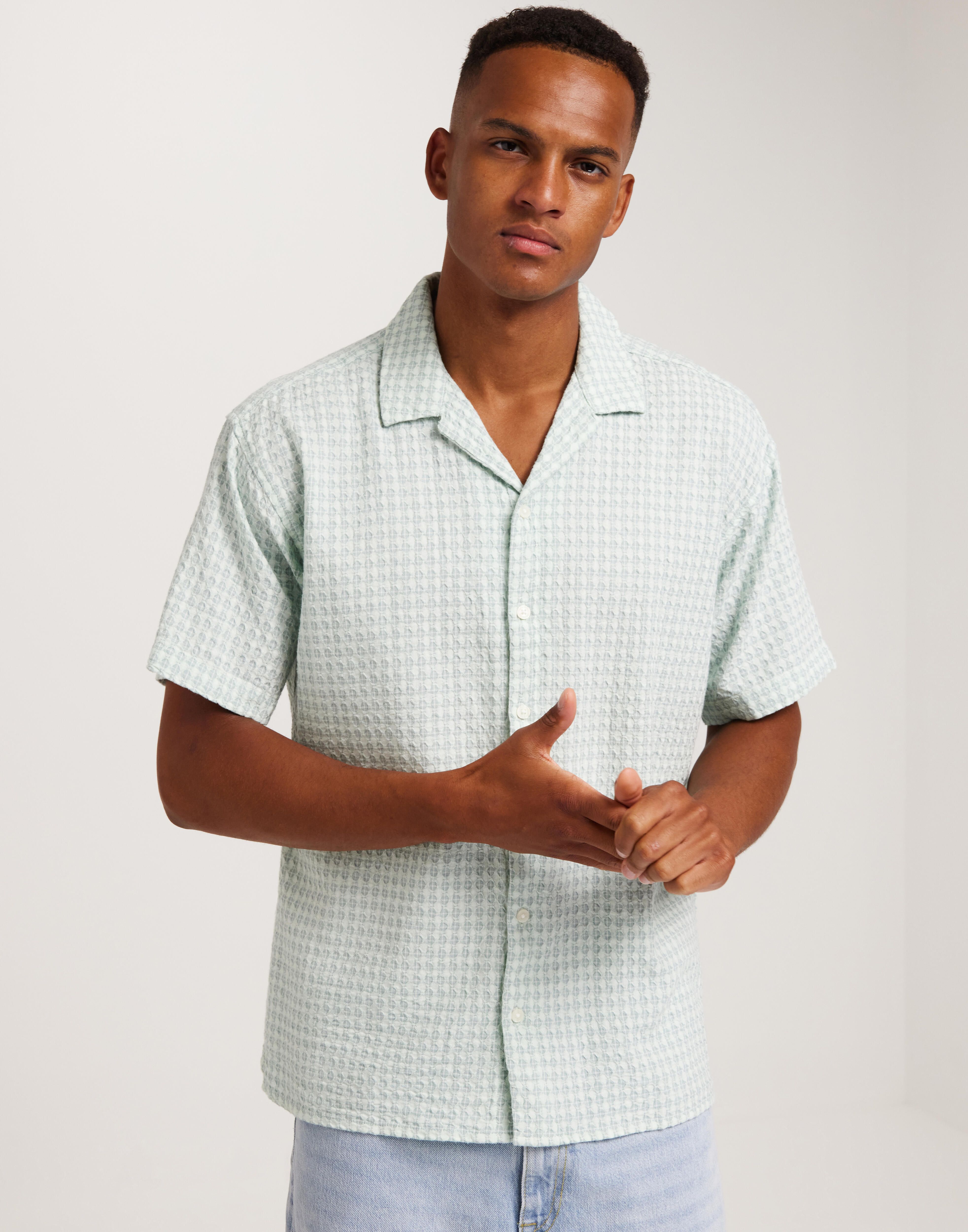 Buy Jack & Jones JORLUKE DOBBY CHECK SHIRT SS - Skylight