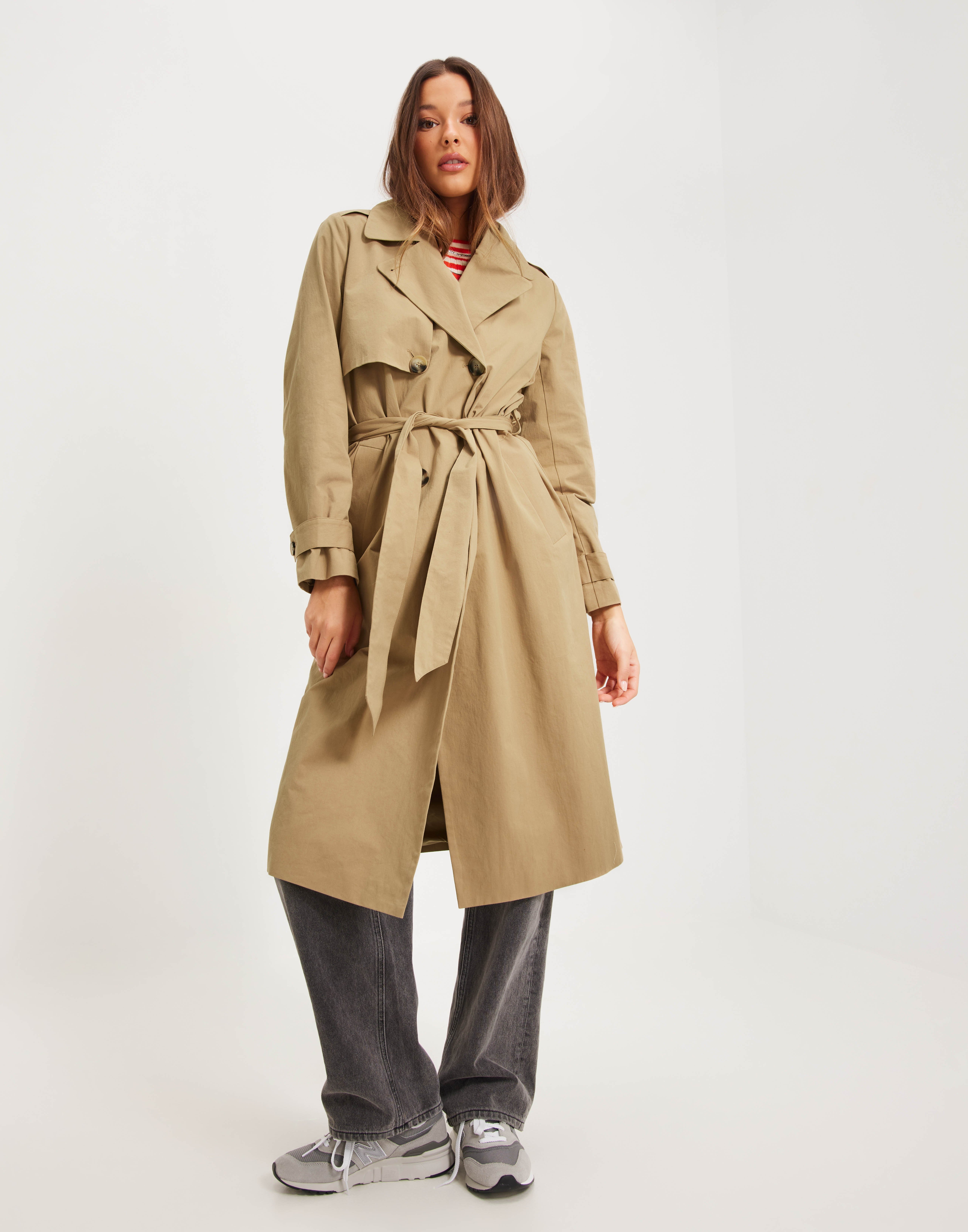 Trench Coat Noos Donna Objclara Keily - Taglio Largo, Cintura In Vita, Cotone Biologico, Maniche Raglan Regolabili