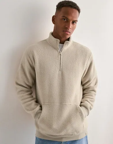 Beige teddy half-zip tröja från Only & Sons med ficka framtill