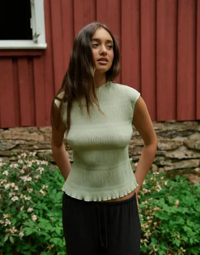 Nelly - Grøn - Pleated Turtleneck Top