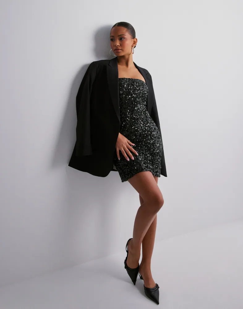 slim fit dress slacks Clarabell | Black Sequin Bandeau Structured Mini Dress main image 0