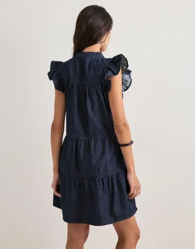 ONLY Onlshania S/L Frill Short Dnm Dress skjortklänningar dam – bild 3