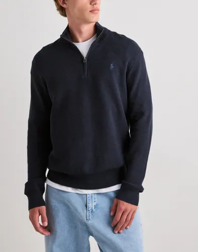 Blå half zip-tröja från Polo Ralph Lauren med hög krage och broderad logga