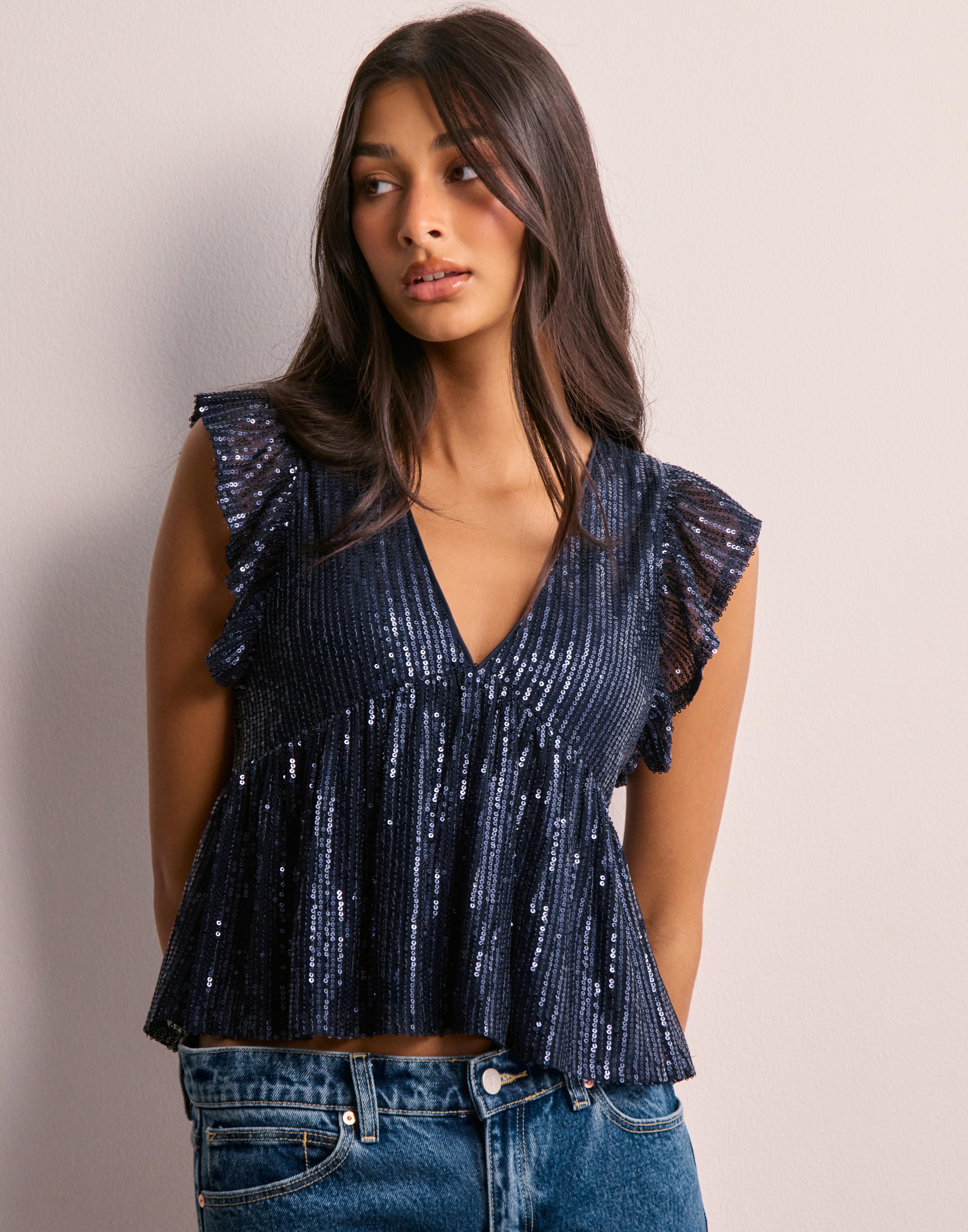 Sequin flounce top