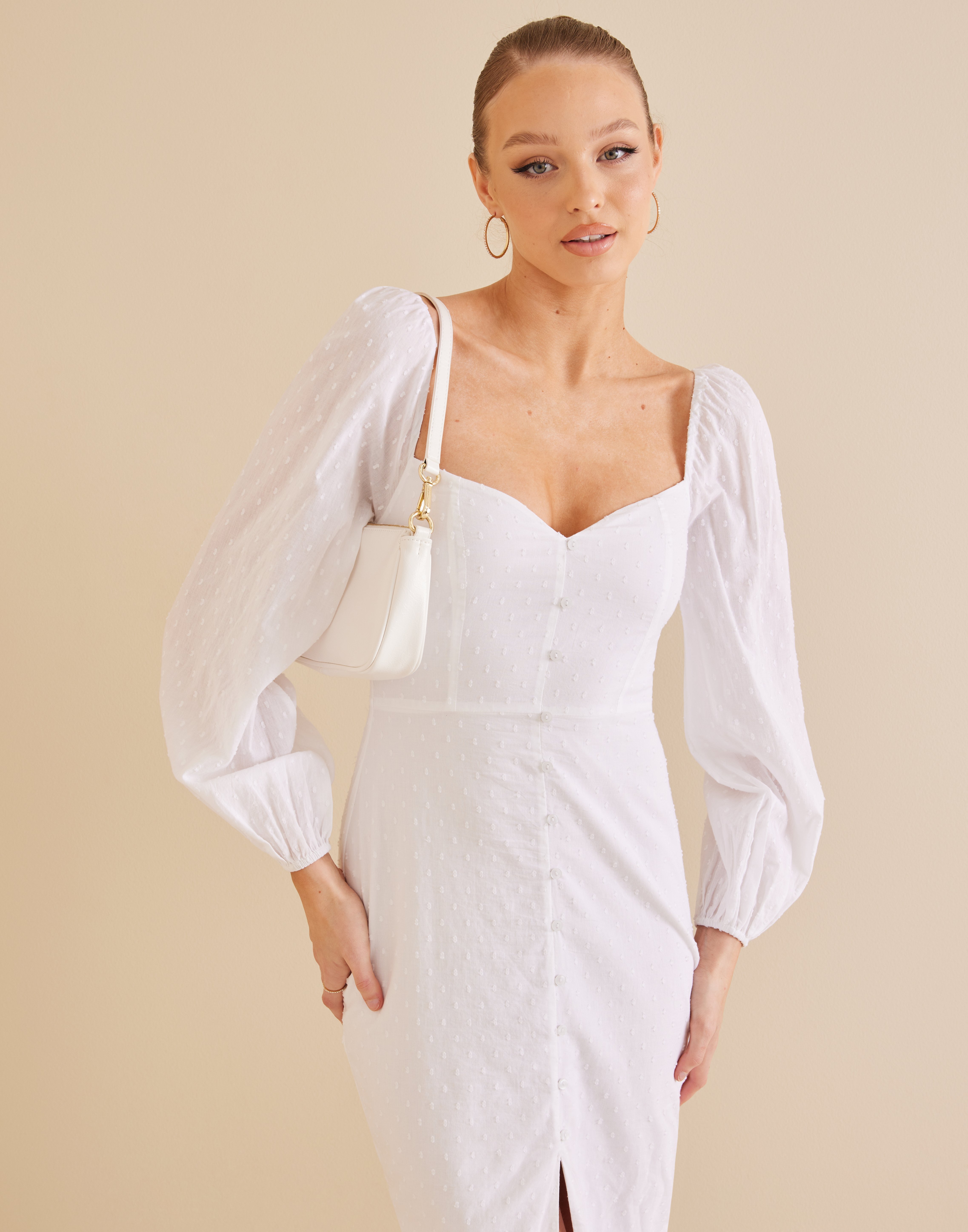 Buy Nelly Volume Sleeve Dress - White UPPER VOLUME OVER DRESS 