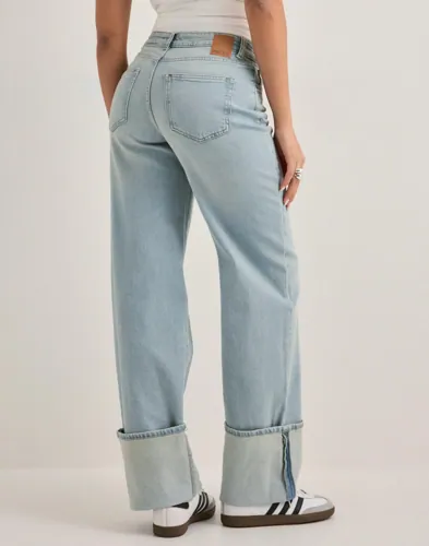 Pieces - Blå - Pcsilke Mw Fold Up Denim Jeans