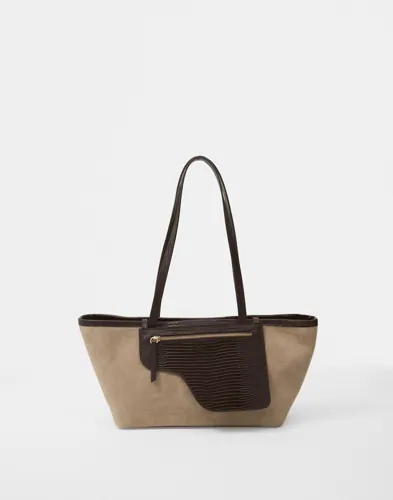 ATP ATELIER - Brun - Gaiba Suede/Printed Lizard Handbag