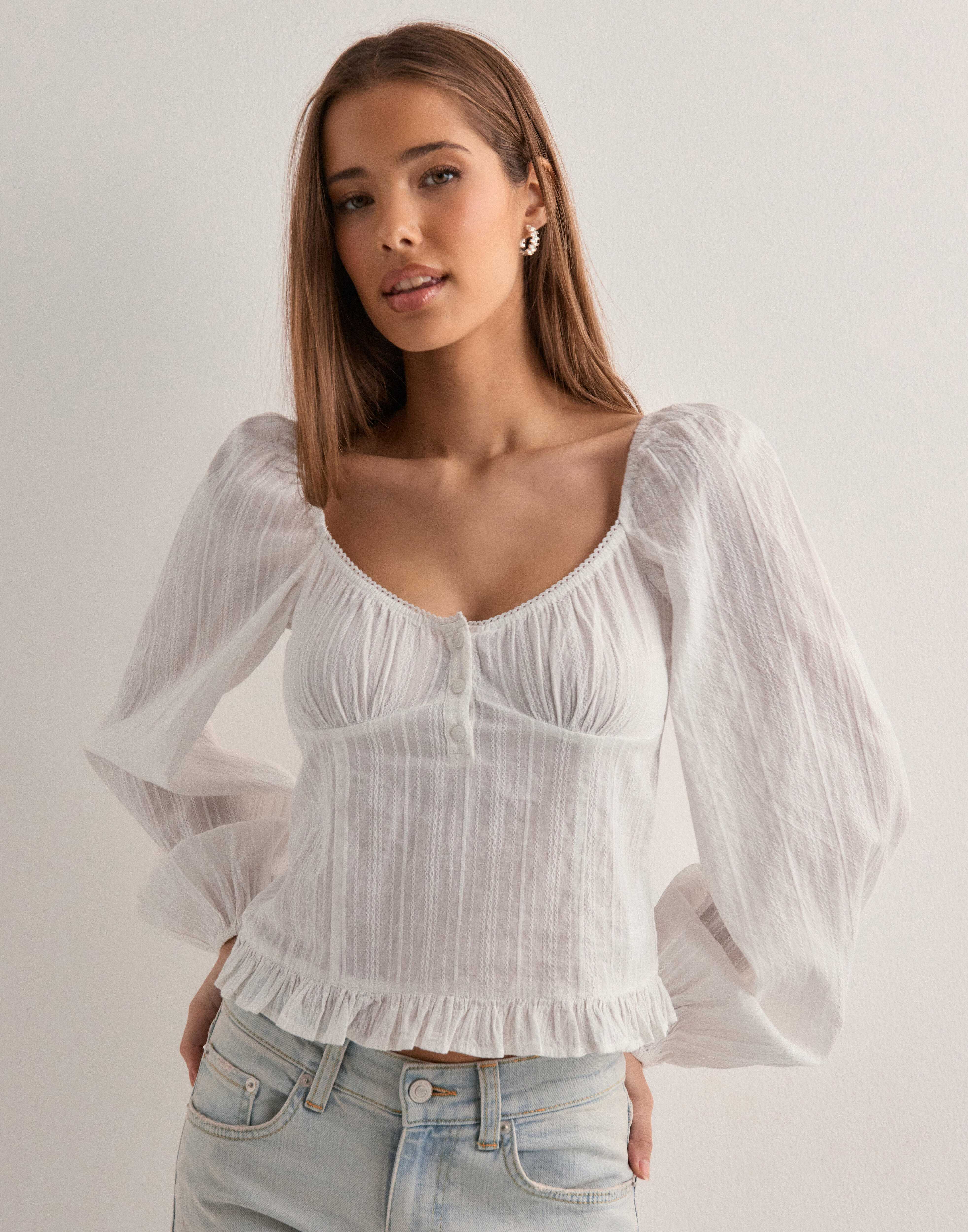 BYM-12247852 ALLIE PUFF SLEEVE WHITE BLOUSE