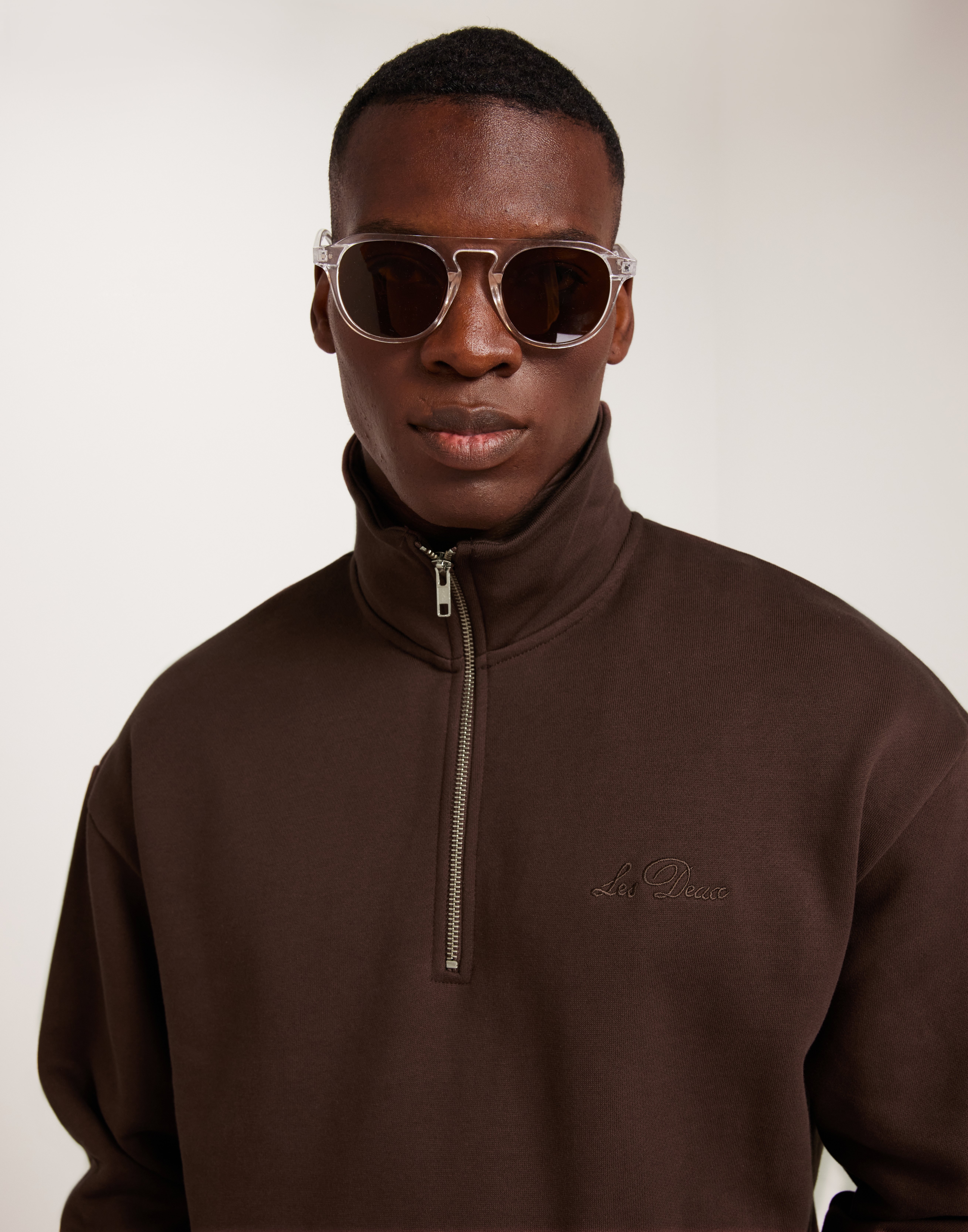 Buy Les Deux Crew Half Zip Sweatshirt Brown NLYMAN