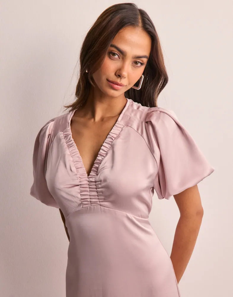 neo noir pink dress Neo Noir Carla Wrap Dress Pink 165 Rose Color Short Sleeve Size Small EU 36  M
