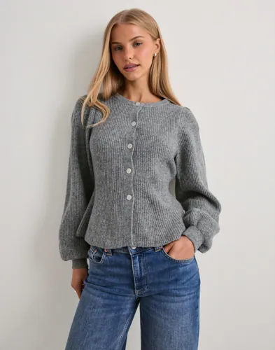 Pieces - Grå - Pcsilly Ls Puff Knit Cardigan Noos