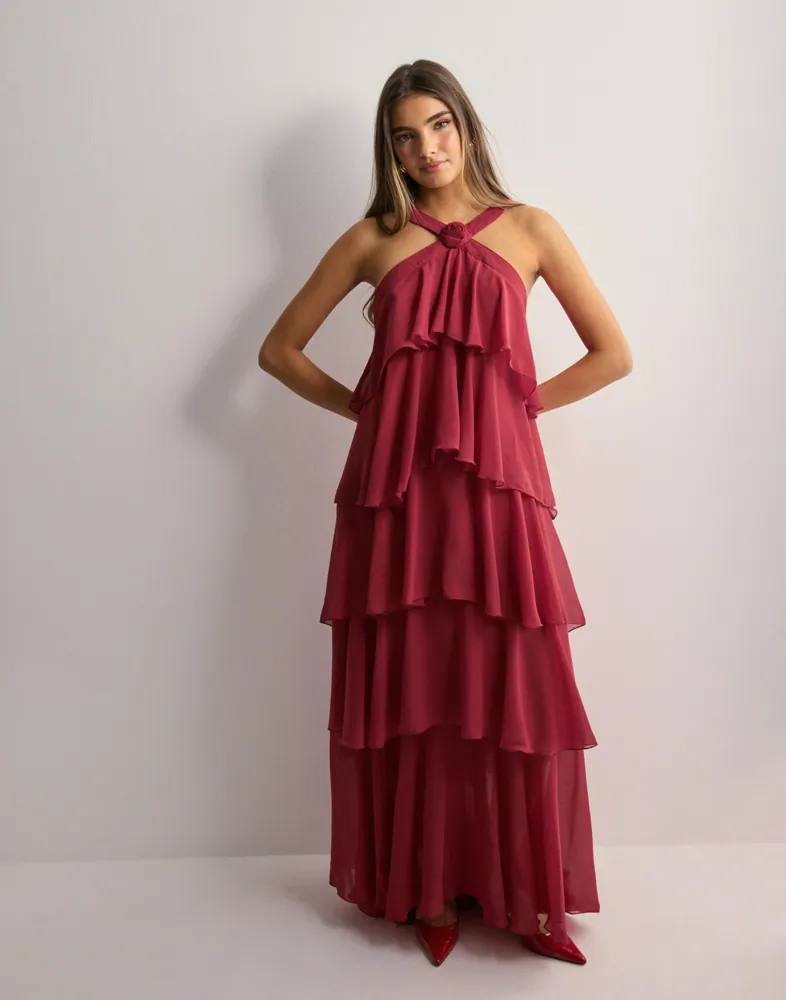 chinese dress ladies Freya Blush & Yellow Floral Ruffle Maxi Dress