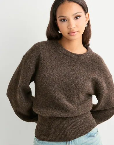 Nelly - Brun - Barrel Sleeve Knit Sweater