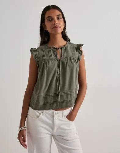 Only - Grøn - Onlaris Life Sl Tie Neck Top Wvn Cc