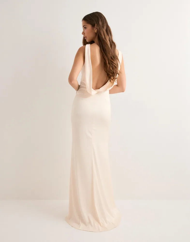 sachin and babi light blue dress Champagne Mesh Panel Satin Maxi Dress – STYLED BY ALX COUTURE main image 1